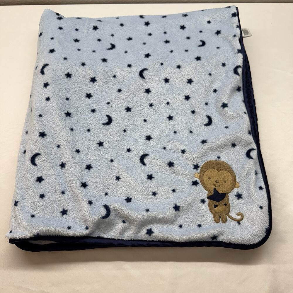 Carters Child Of Mine Baby Security Blanket Blue Monkey Moon Star Sherpa Lovey